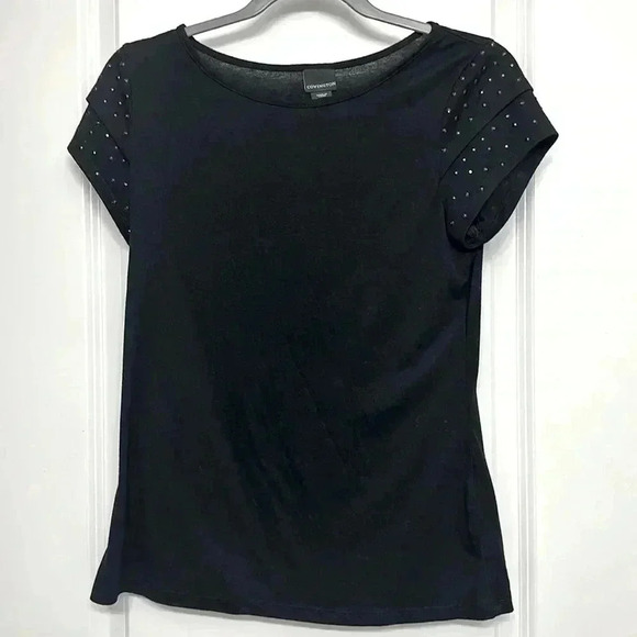 Medium COVINGTON Black Top with Bedazzle Stylish Short Sleeves - Picture 2 of 5
